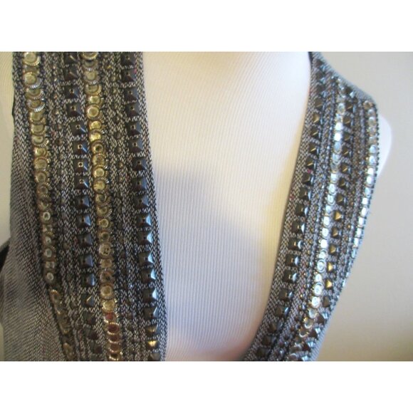 Chicos Travelers Gray Beaded Embellished Open Front Vest Size 1 Polyester Blend - Picture 3 of 11